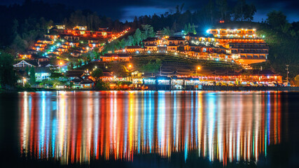 Ban Rak Thai village at night in Mae Hong Son province, Thailand.