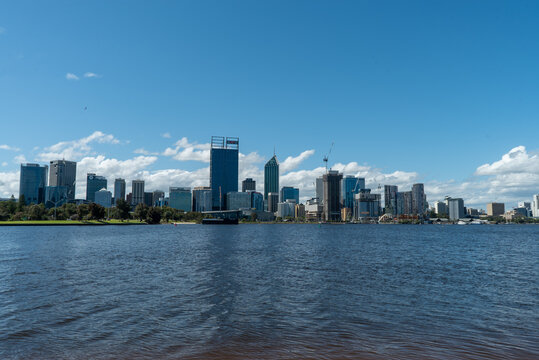 A view of the Perth city metropolitan skyscrapers from the other side of the swan river