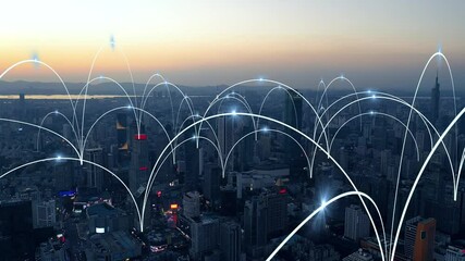smart Connected city skyline. Futuristic network concept, city Technology.	
