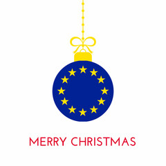 Merry Christmas and new year ball with European Union flag. European Flag Christmas Ornament. Vector stock illustration