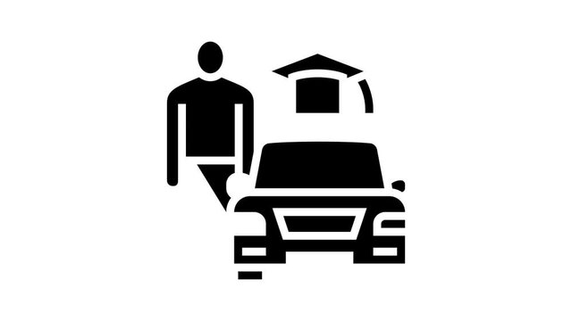 driving lessons for adults animated glyph icon. driving lessons for adults sign. isolated on white background