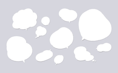 影のついた白いもこもこ吹き出しのベクター素材セット
