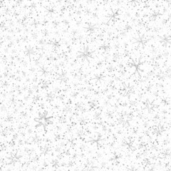 Hand Drawn Snowflakes Christmas Seamless Pattern. Subtle Flying Snow Flakes on chalk snowflakes Background. Amusing chalk handdrawn snow overlay. Trending holiday season decoration.