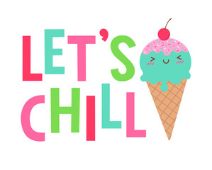 Cute ice cream cone illustration with typography design 