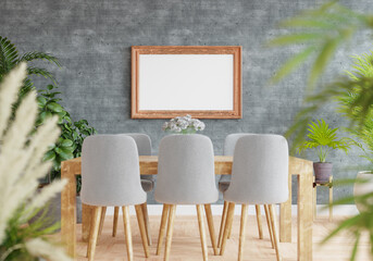 3D Mockup photo frame in Modern interior of dining room