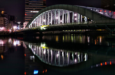 Eitai Bridge, Eitai-bashi, bridge over Sumida river, Chuo, Chuo-ku, Central Ward, Tokyo, Japan, Asia