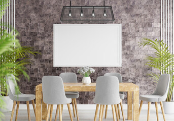 3D Mockup photo frame in Modern interior of dining room