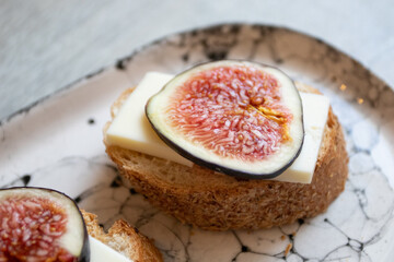 Closeup of figs Sandwich. Selective focus