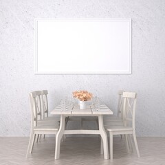 3D Mockup photo frame in Modern interior of dining room