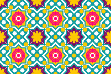 colourful Morocco and Indian ethnic motif seamless pattern with nature traditional background Design for carpet, wallpaper, clothing, wrapping, batik, fabric,Vector illustration embroidery style.