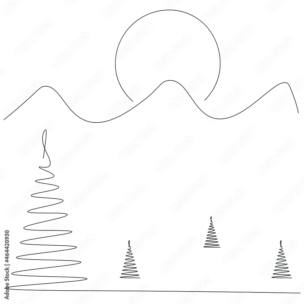 Wall mural christmas forest landscape, vector illustration