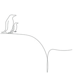Penguins animal silhouette line drawing vector illustration