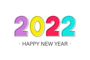 Happy New Year 2022 vector greeting card, illustration with cute and colorful outlined numbers.