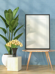 3D Mockup photo frame in Modern interior of gallery hall