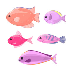A set of cute cartoon-style fish on a white background.
