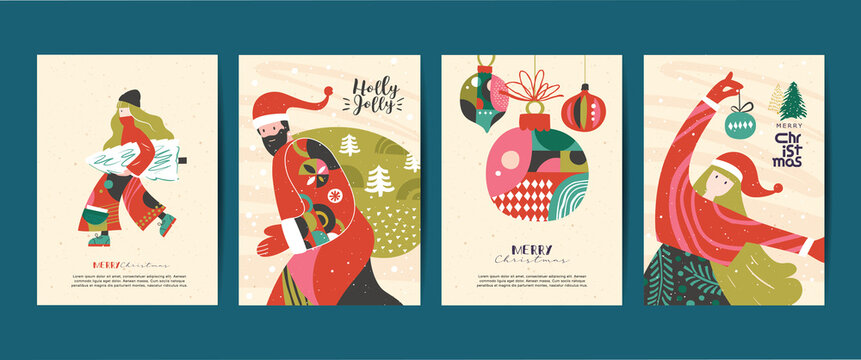 Christmas and new year design templates in abstract trendy style for poster, cover, greeting card, social media, print