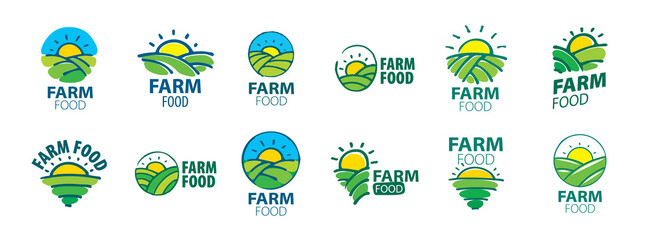 A set of vector Farm food logos on a white background