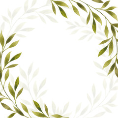Fototapeta na wymiar Floral frame, border, blank, template isolated on white. Watercolor botanical illustration for copy space, card, greeting, invitation. Green leaves square design element.