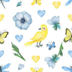 Delicate spring watercolor seamless pattern.
