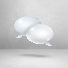 White speech bubbles on light grey square background