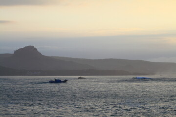 traditional Taiwanese fishing boat motoring at Hobihu. Kenting. Pintung County. Taiwan
