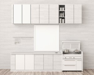 3D Mockup photo frame in Modern interior of kitchen