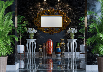 3D Mockup photo frame in Modern interior of Lobby hall