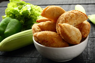 Crispy baked fresh curry puffs, samosa.