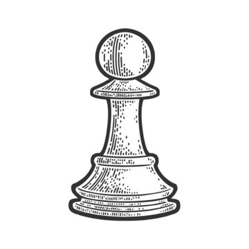 recommend clip art: White chess pawn sketch engraving vector illustration. T-shirt apparel print design. Scratch board imitation. Black and white hand drawn image.
