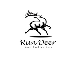 walking run stylish deer elk logo template illustration