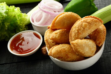 Homemade delicious and spicy vegetable curry pastry, puffs. 