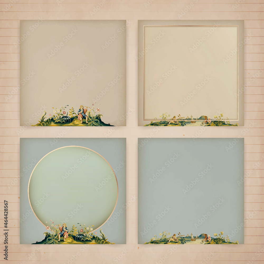 Wall mural gold frames on character patterned background template vector