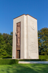 Fototapeta na wymiar Chapel building at the Luxembourg American Cemetery, a World War II American military grave cemetery in Luxembourg City, Luxembourg