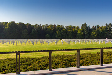 Landscape view of the Luxembourg American Cemetery, a World War II American military grave cemetery in Luxembourg City, Luxembourg