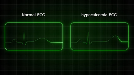 The ECG hallmark of hypocalcemia remains the prolongation of the QTcinterval because of lengthening of the ST segment.