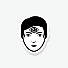 Man with third eye sticker icon isolated on white background