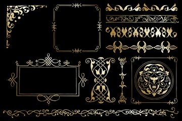 Gold vintage ornamental vector element set, remix from The Model Book of Calligraphy Joris Hoefnagel and Georg Bocskay