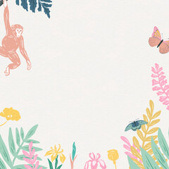 Fototapeta premium Vintage animals frame vector colorful pastel jungle background
