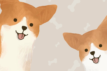 Naklejka premium Cute Corgi dog background vector hand drawn illustration