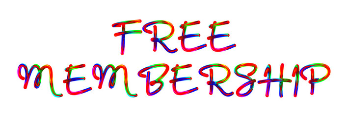 Free Membership - text written with colorful custom font on white background. Colorful Alphabet Design 3D Typography