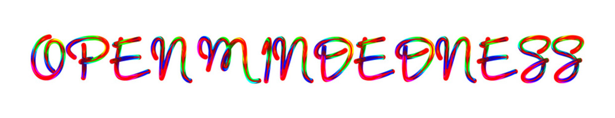 Open mindedness - text written with colorful custom font on white background. Colorful Alphabet Design 3D Typography