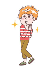 笑顔で喜ぶ若い男性の全身イラスト