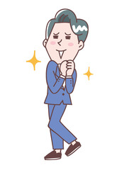 笑顔で喜ぶ若い男性の全身イラスト