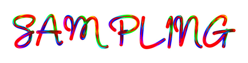 Sampling - text written with colorful custom font on white background. Colorful Alphabet Design 3D Typography