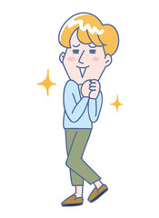笑顔で喜ぶ若い男性の全身イラスト