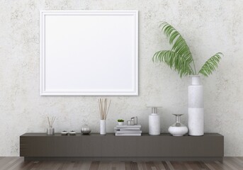 Fototapeta na wymiar 3D Mockup photo frame in Modern interior of living room