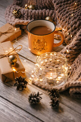 #new year #christmas #background on top #table with gifts and coffee