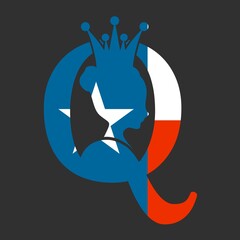 Medieval queen profile with flag of Texas