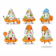 Talented slice of fruit tart cartoon character as a basketball athlete