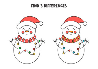 Find three differences between two cartoon snowmen.